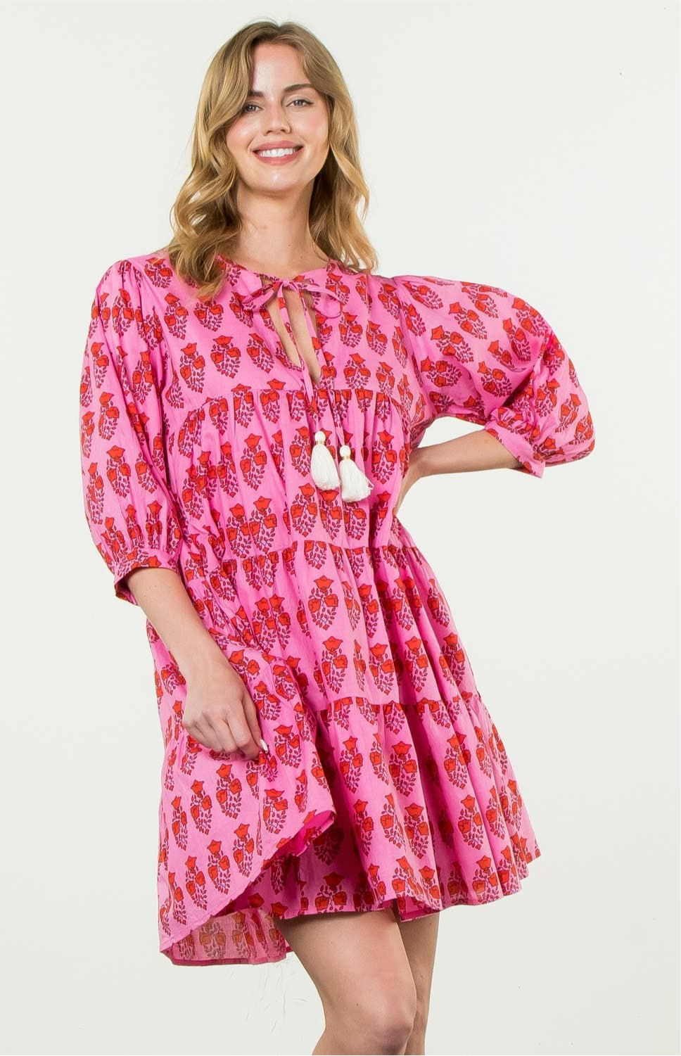 Katie Block Print Long Sleeve Floral Dress: THML