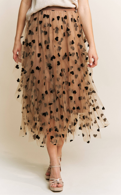 All Frills Velvet Heart Flocked Midi Skirt
