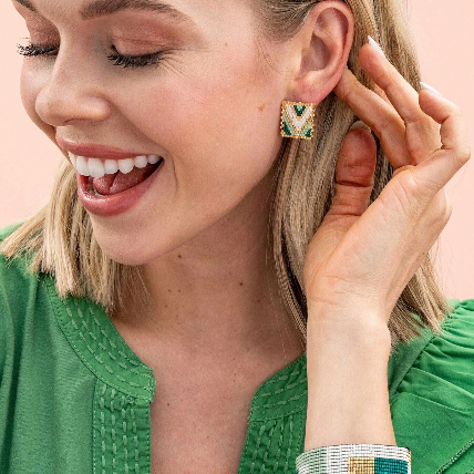 Kallie Chevron Beaded Stud Earrings (2 colors)