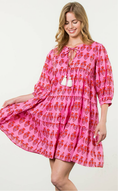 Katie Block Print Long Sleeve Floral Dress: THML