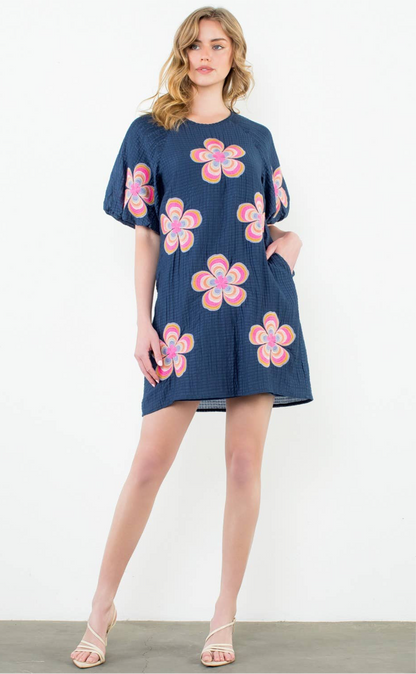 Sasha Flower Embroidered Dress: THML