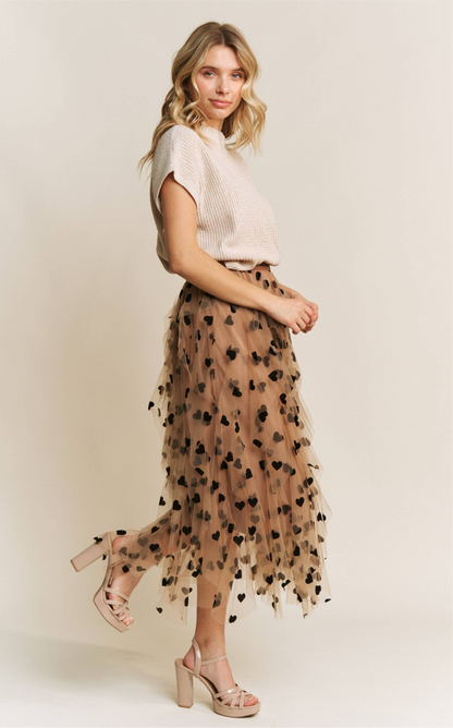 All Frills Velvet Heart Flocked Midi Skirt