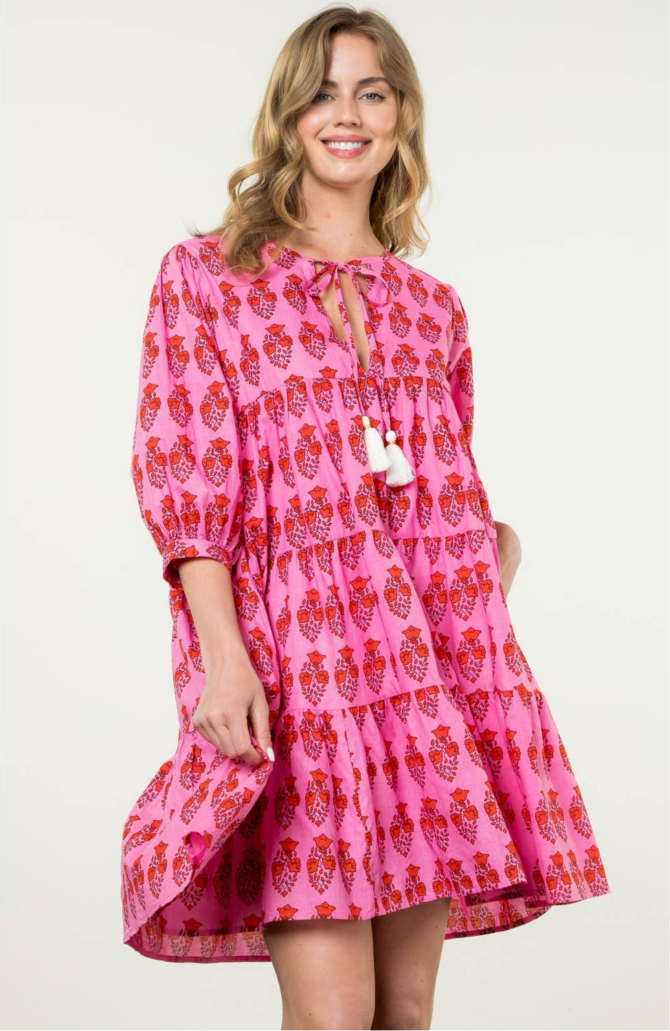 Katie Block Print Long Sleeve Floral Dress: THML