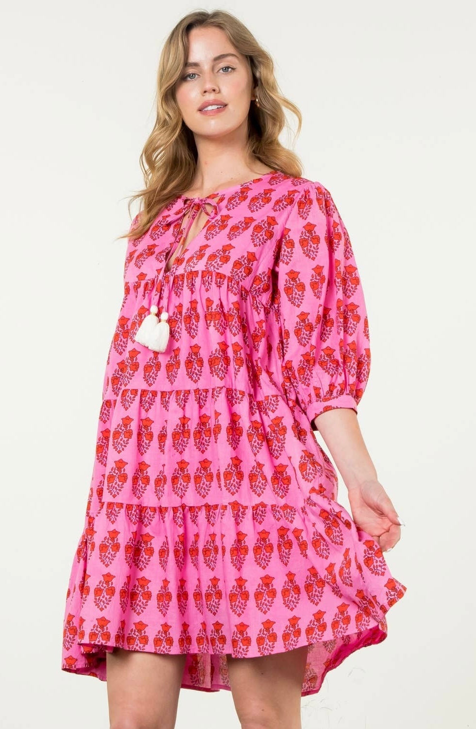 Katie Block Print Long Sleeve Floral Dress: THML