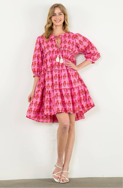 Katie Block Print Long Sleeve Floral Dress: THML