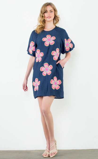 Sasha Flower Embroidered Dress: THML