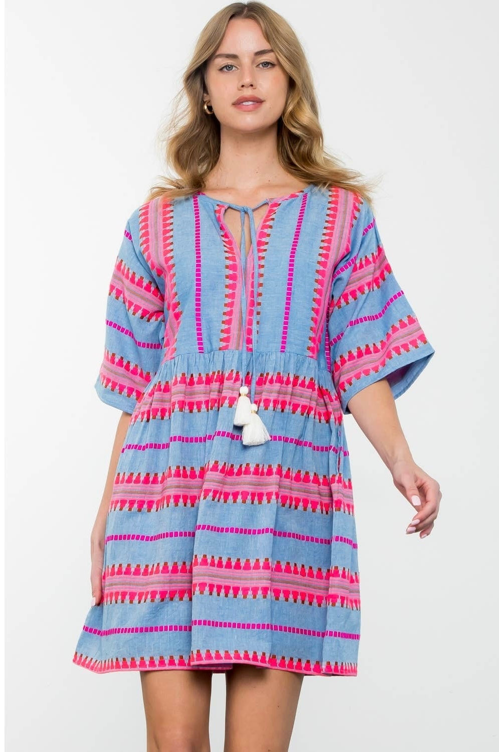 Gia Tassel Tie Pattern Knit Dress: THML