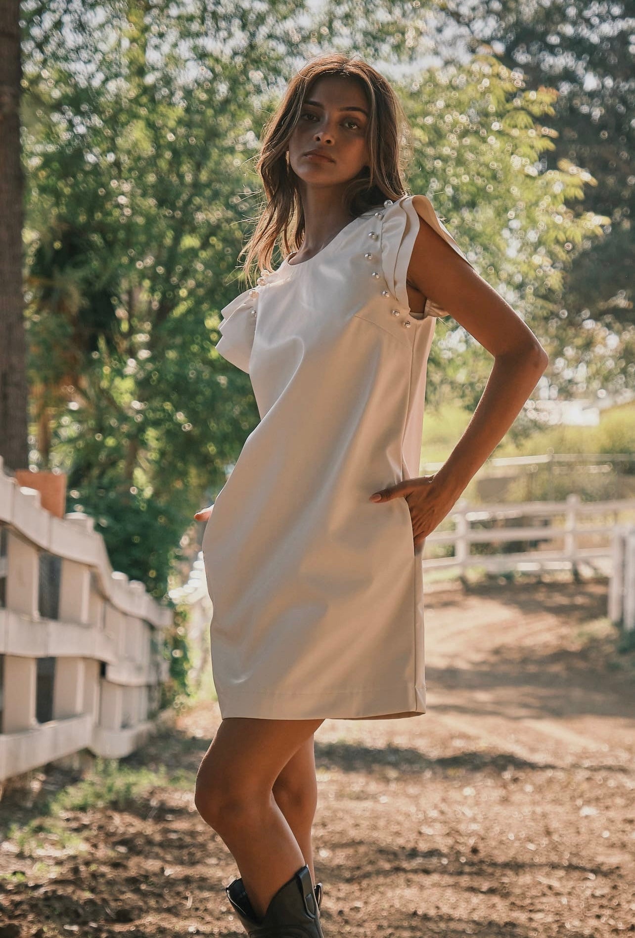 Soft Faux Leather Pearl Mini Dress