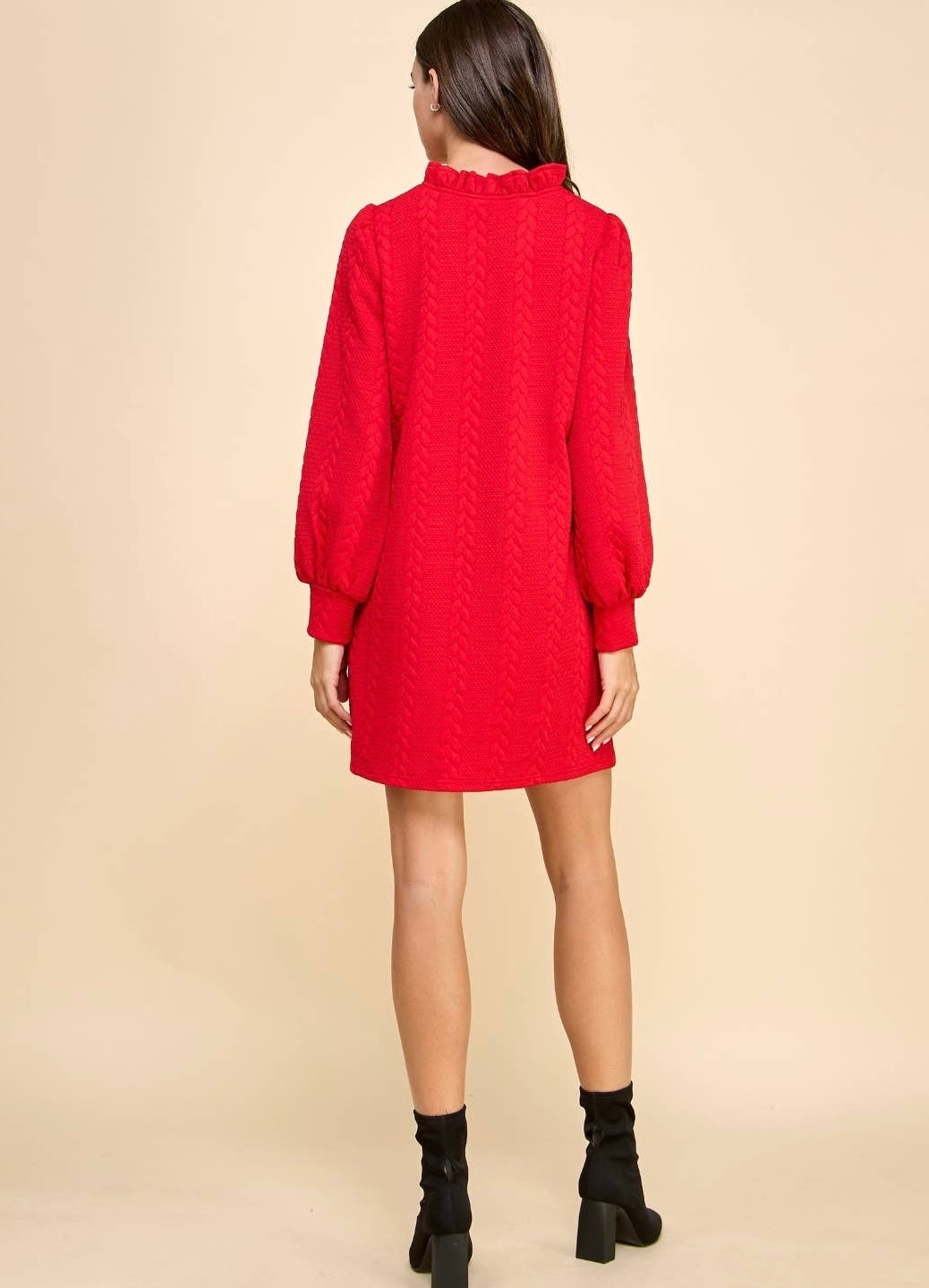 Miley Twist Textured Knit Puff Long Sleeve Dress