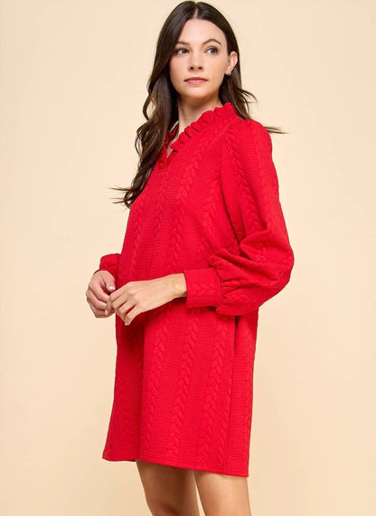 Miley Twist Textured Knit Puff Long Sleeve Dress