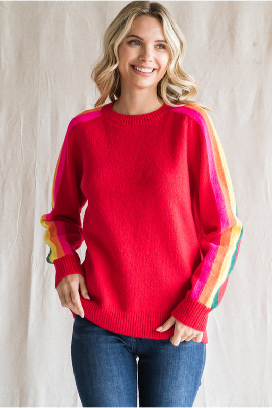 Time to Ride Striped Sleeve Sweater