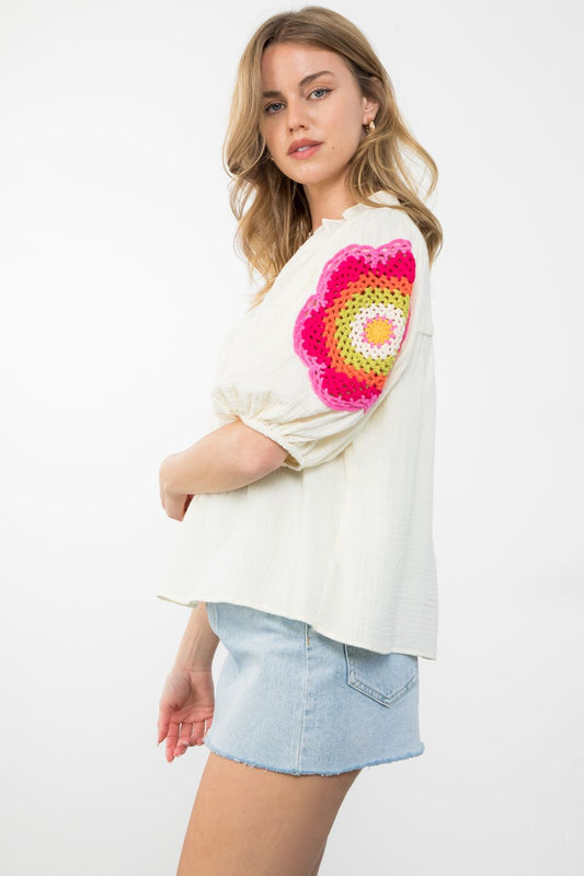 Brandi Crochet Sleeve Top-THML