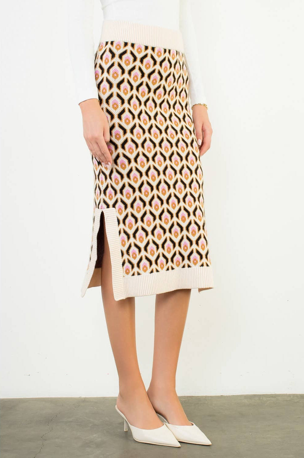 Lennon Geometric Jacquard Knit Midi Skirt: THML
