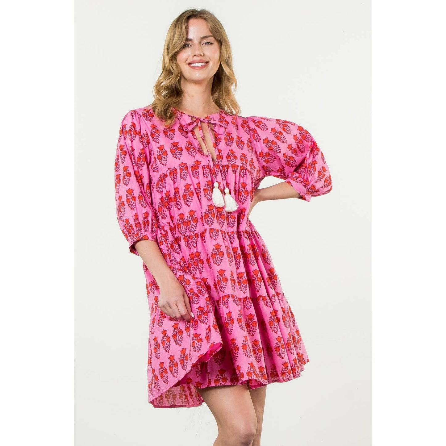 Katie Block Print Long Sleeve Floral Dress: THML