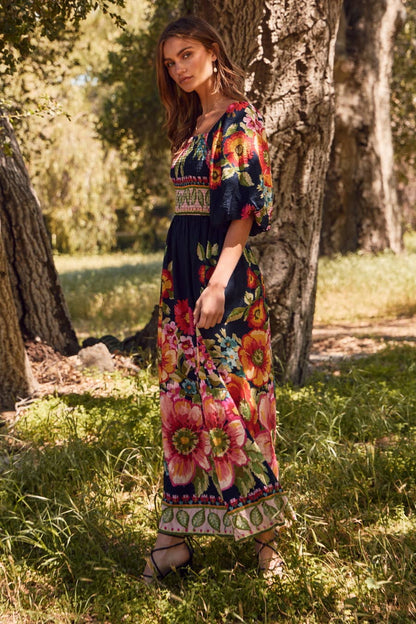 Jessi Floral Border Printed Maxi Dress