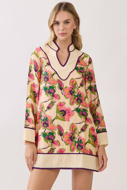 Sloan Floral Contrast Trim Shift Mini Dress