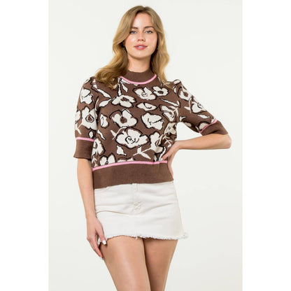 Rita Flower Knit Short Sleeve Top: THML