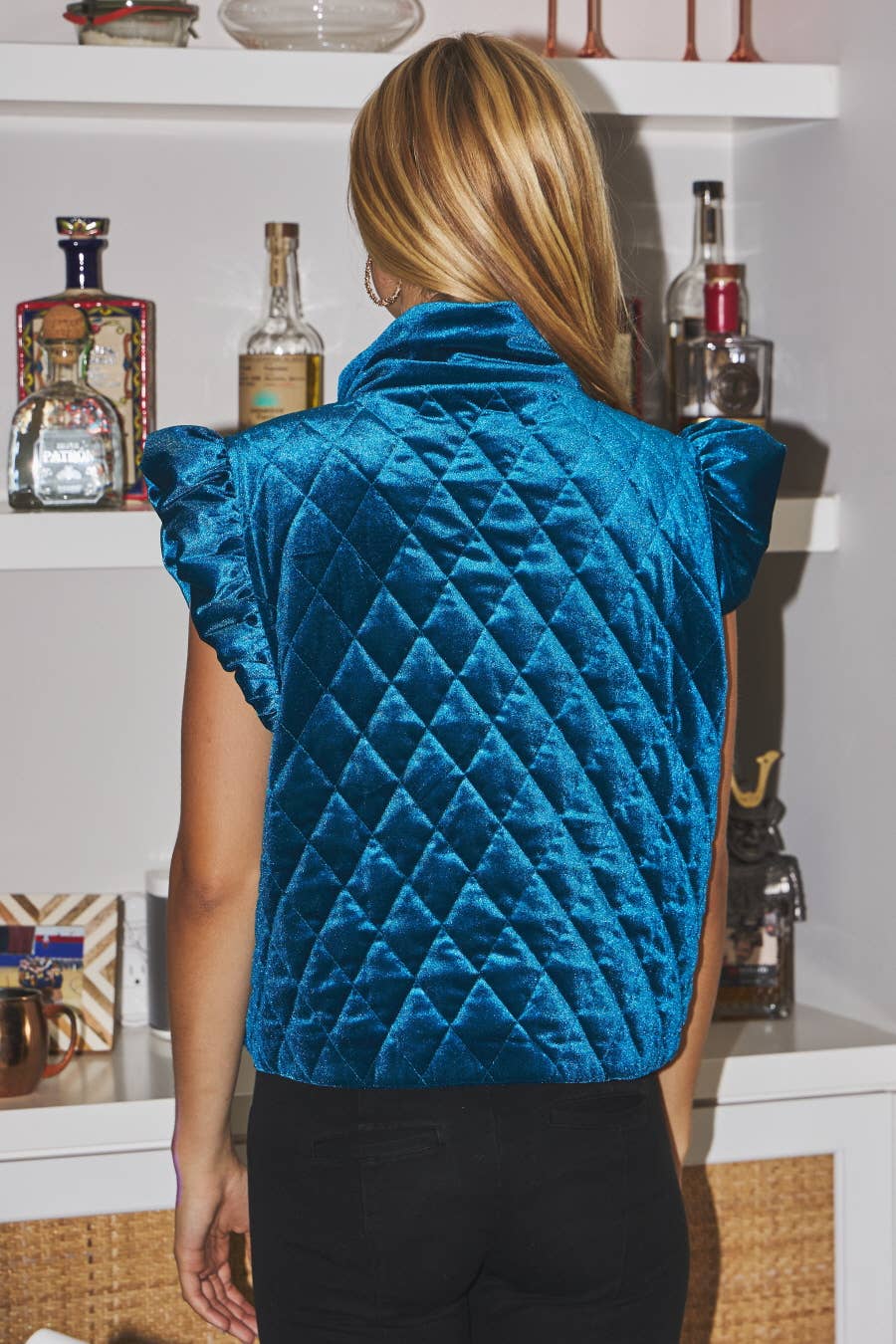 Ryan Quilted Velvet Flutter Ruffle Sleeve Vest