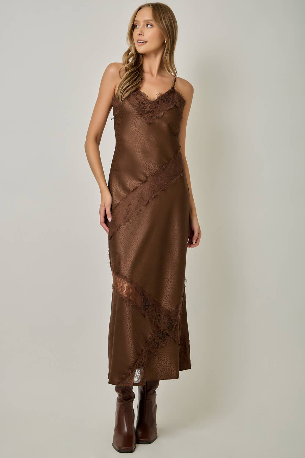 Harper Satin Leopard Textured Slip Dress