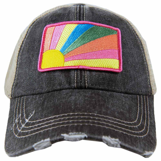 Bursting Sunshine Patch Trucker Hat: Black