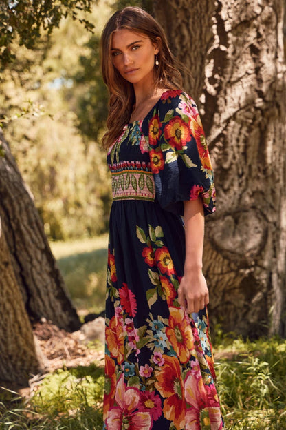 Jessi Floral Border Printed Maxi Dress