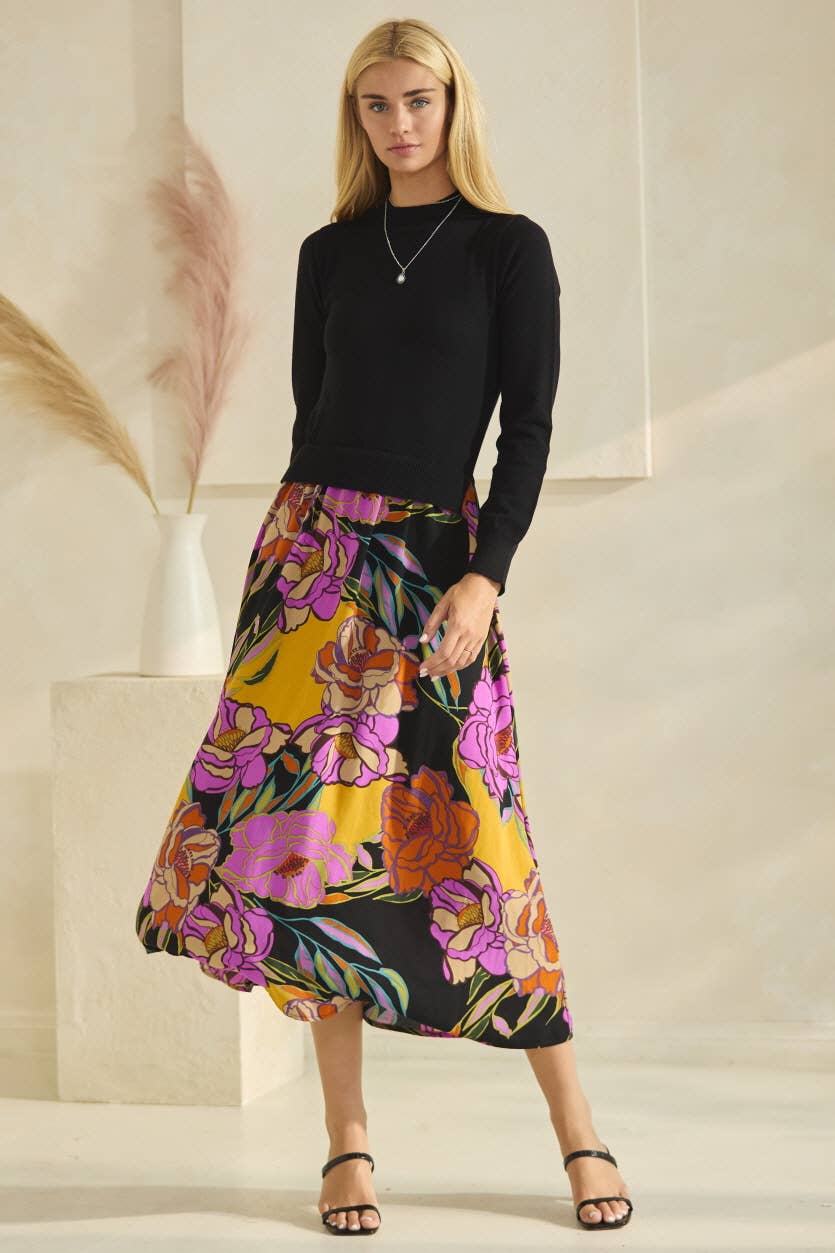 Sweet Escape Sweater Floral Printed Skirt Dress