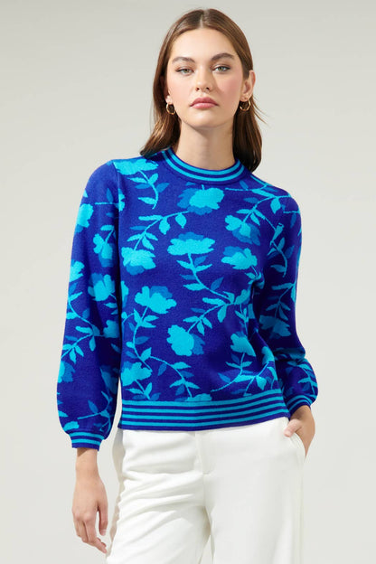 Camellia Cosmo Floral Mock Neck Sweater-Sugarlips