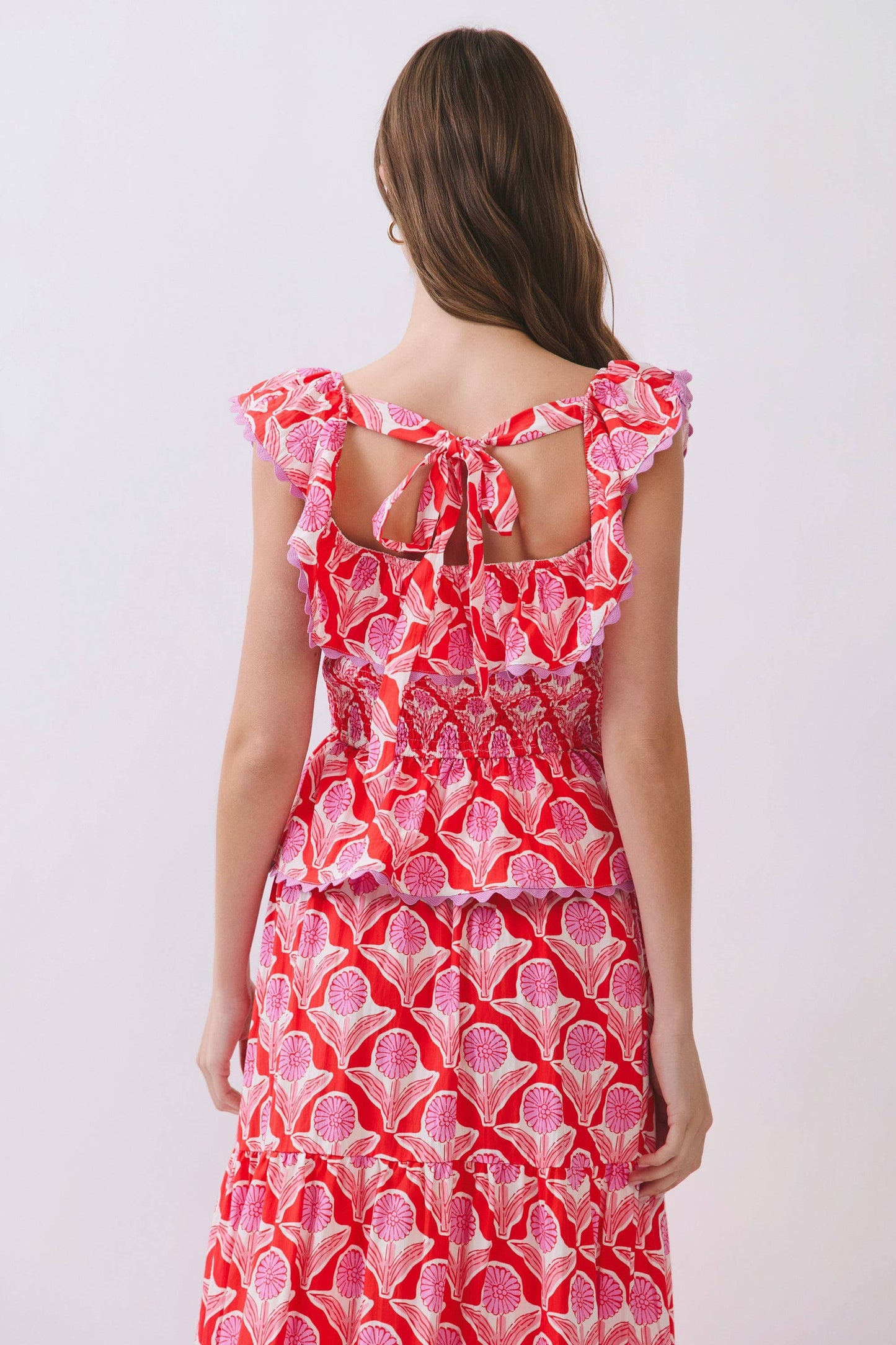 Penelope Floral Print Smocked Ruffle Top