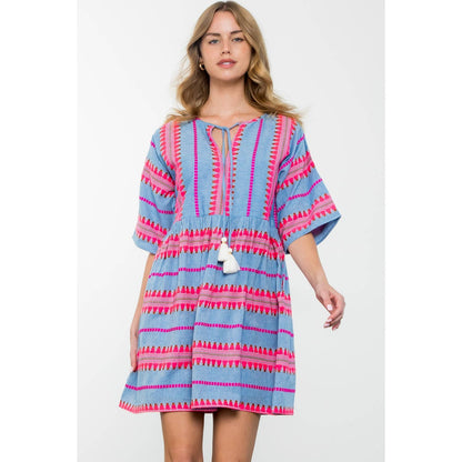 Gia Tassel Tie Pattern Knit Dress: THML