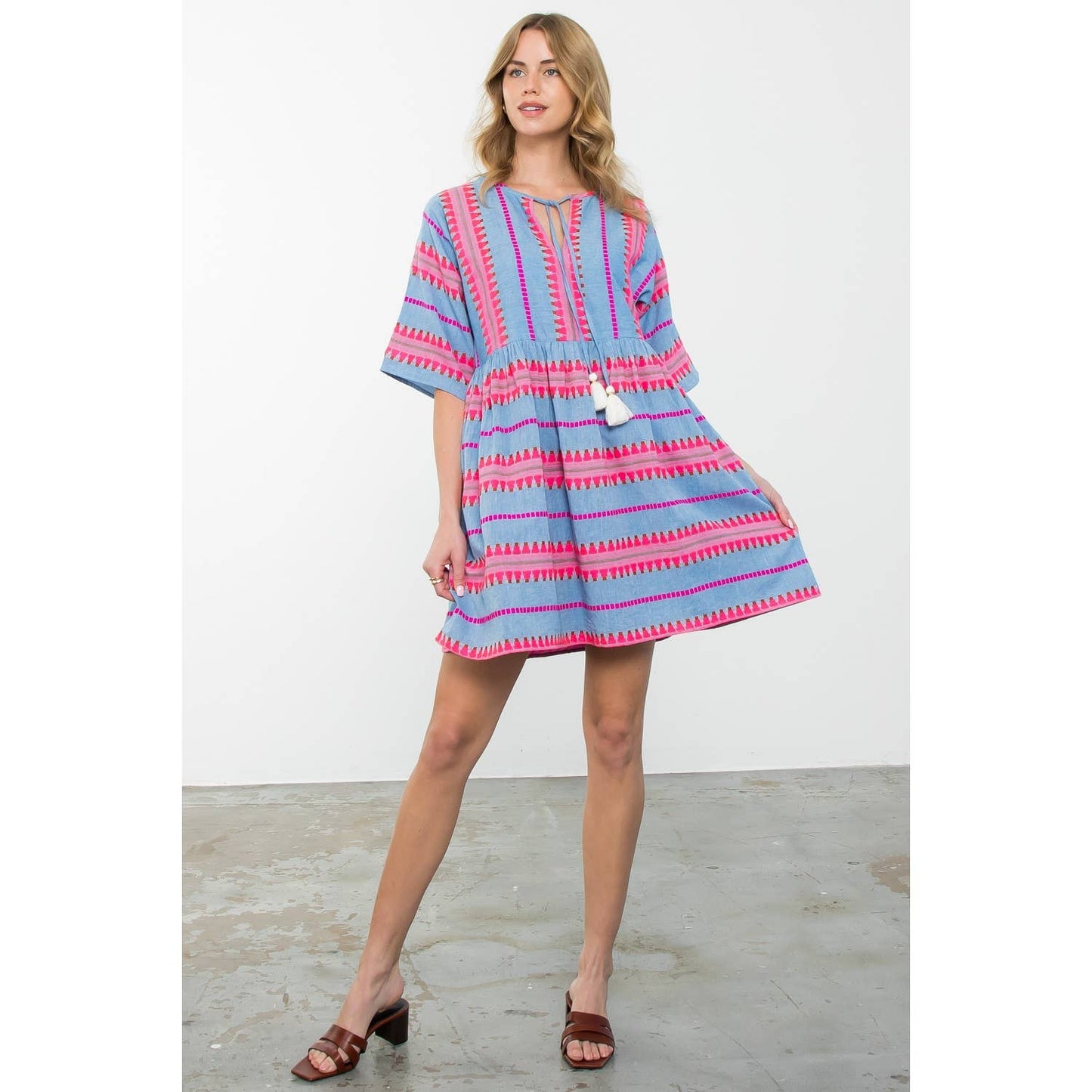 Gia Tassel Tie Pattern Knit Dress: THML