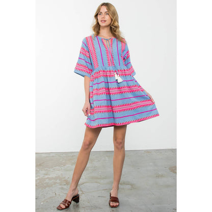 Gia Tassel Tie Pattern Knit Dress: THML