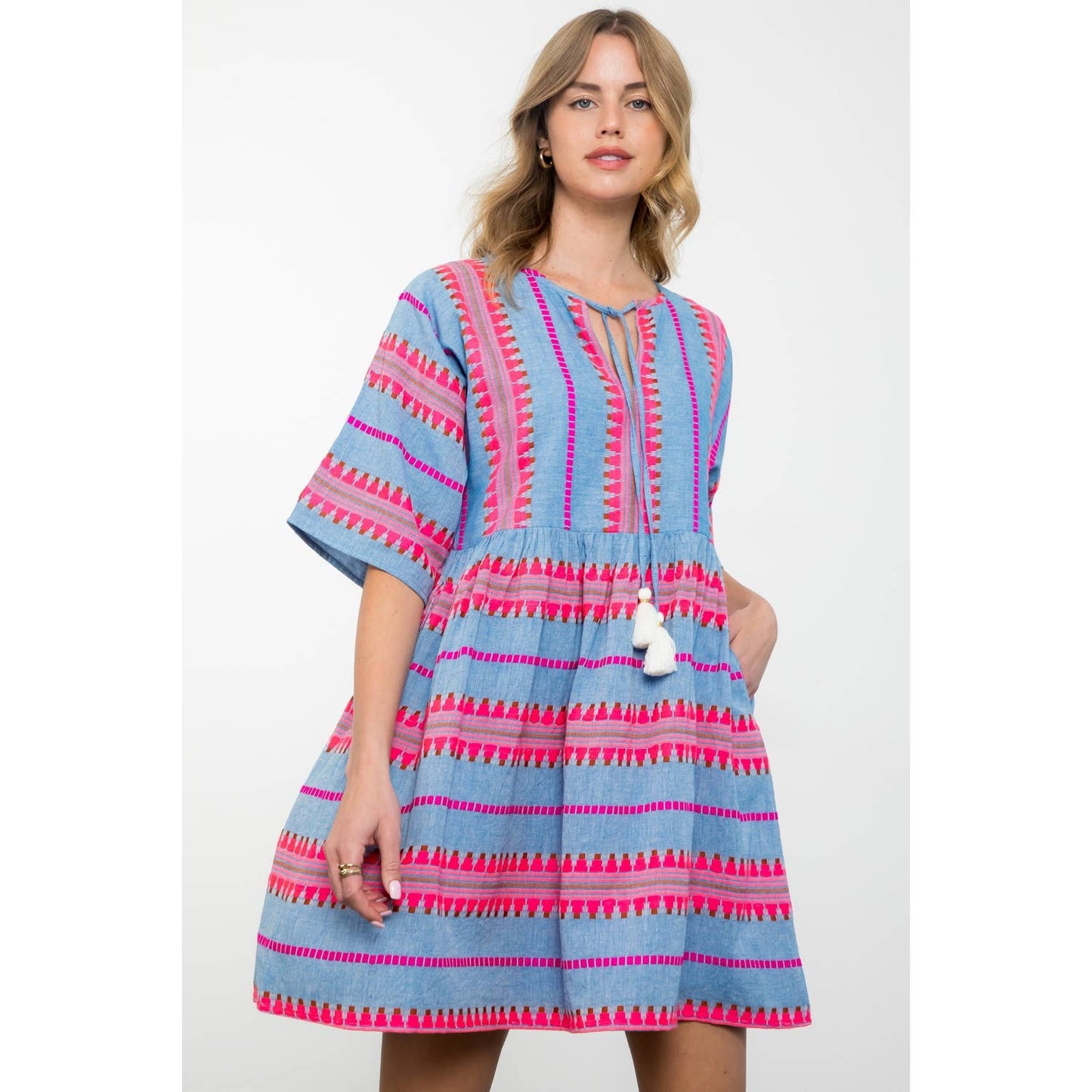 Gia Tassel Tie Pattern Knit Dress: THML