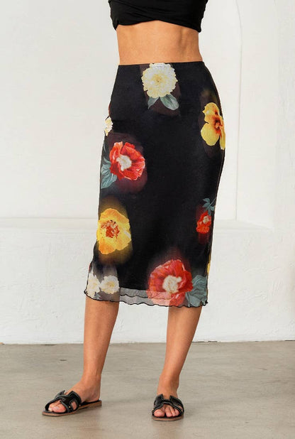 Hailey Fitted Floral Mesh Midi Skirt