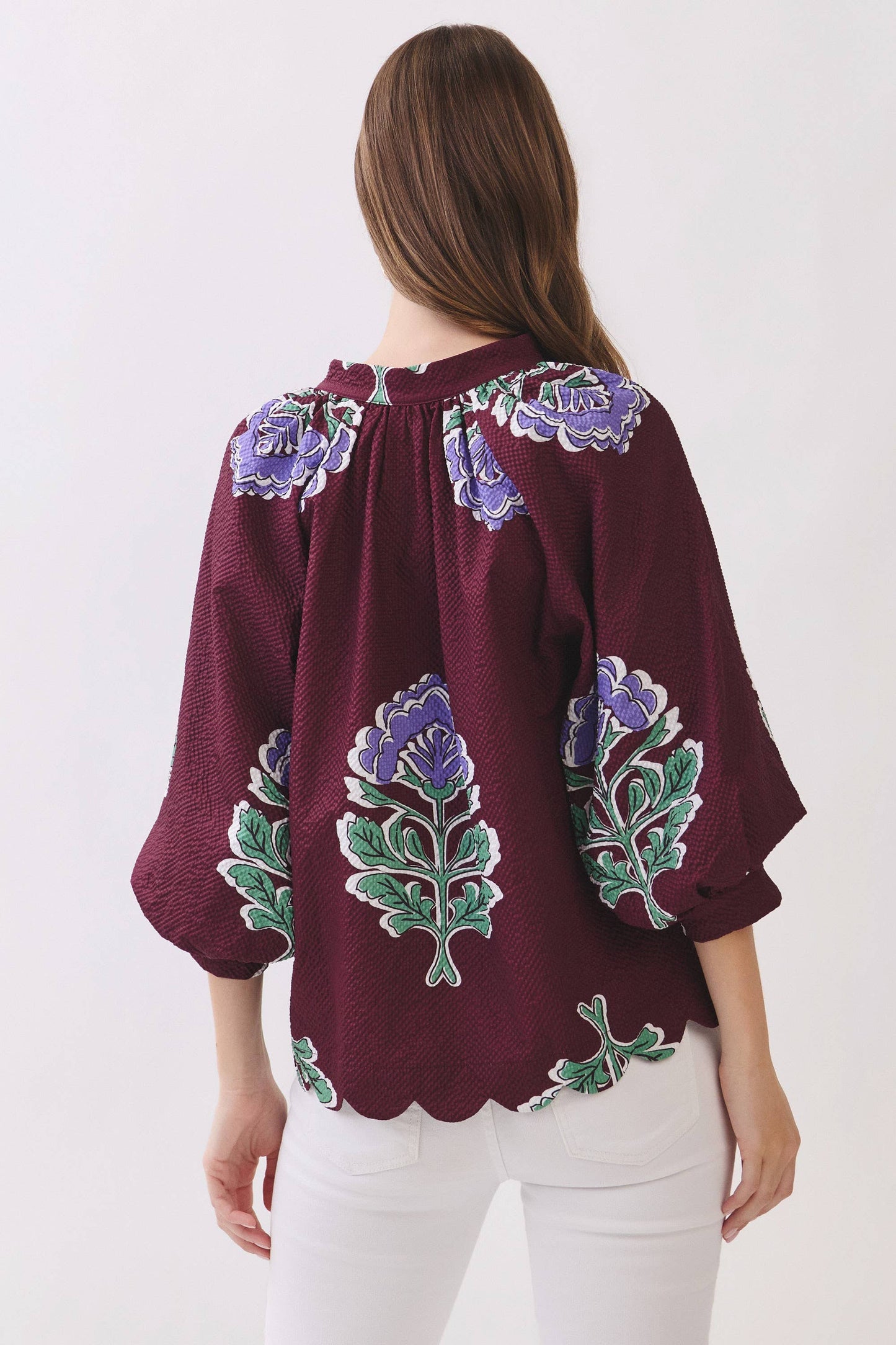Heidi Floral Scalloped Hem Textured Blouse