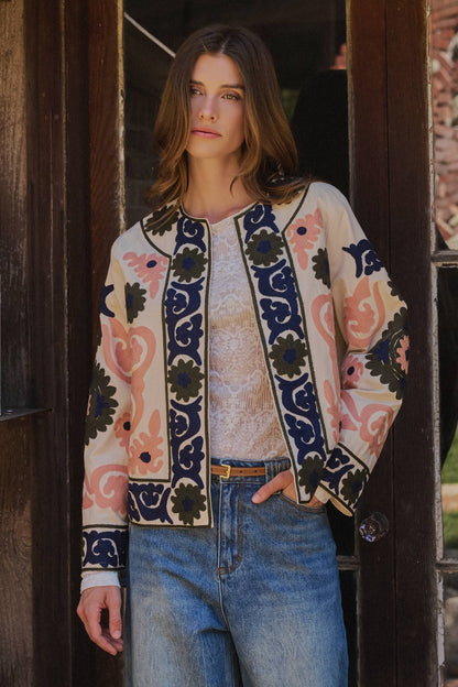 Suzani Embroidered Cotton Floral Jacket
