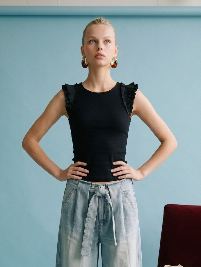 Carli Ruffle Trim Sleeveless Knit Top