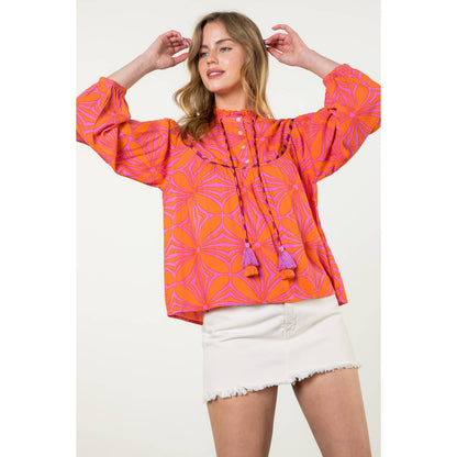 Julia Flower Pattern Print Top: THML