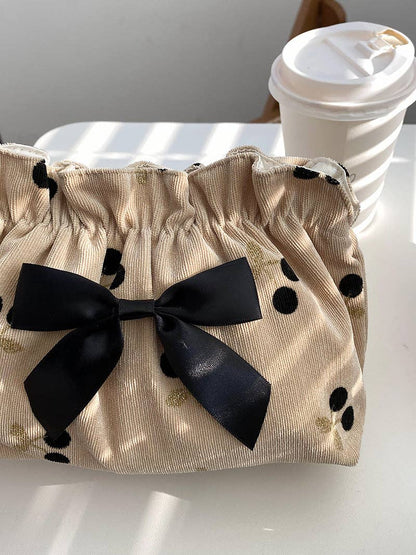 Corduroy Cherry Bow Cosmetic Bag (2 colors)