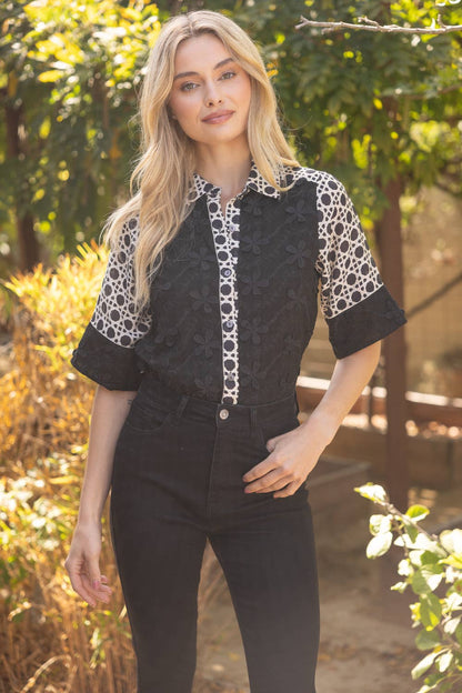 Ginny Floral Textured Button-Up Top