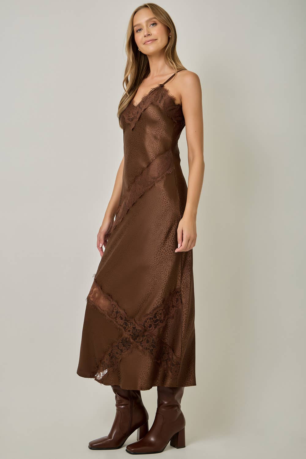 Harper Satin Leopard Textured Slip Dress