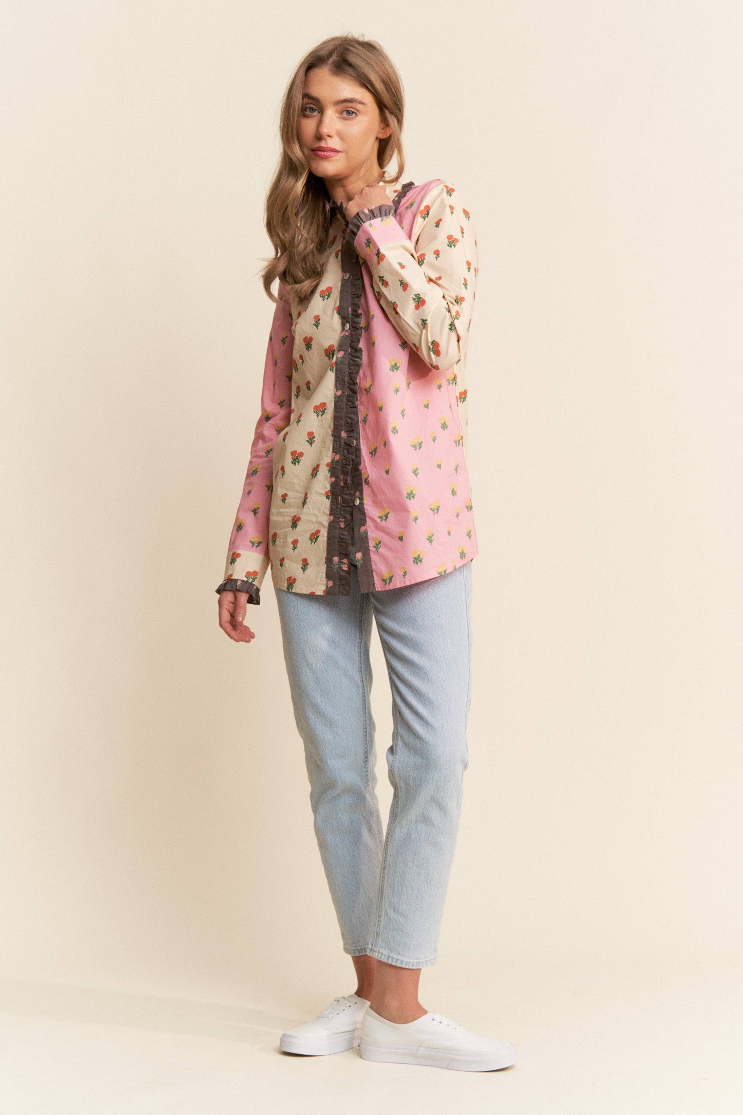Annie Printed Button-Up Top