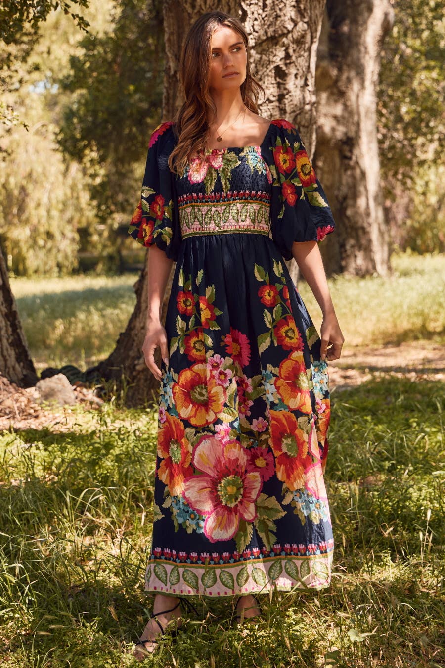 Jessi Floral Border Printed Maxi Dress