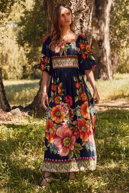 Jessi Floral Border Printed Maxi Dress