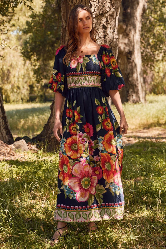 Jessi Floral Border Printed Maxi Dress
