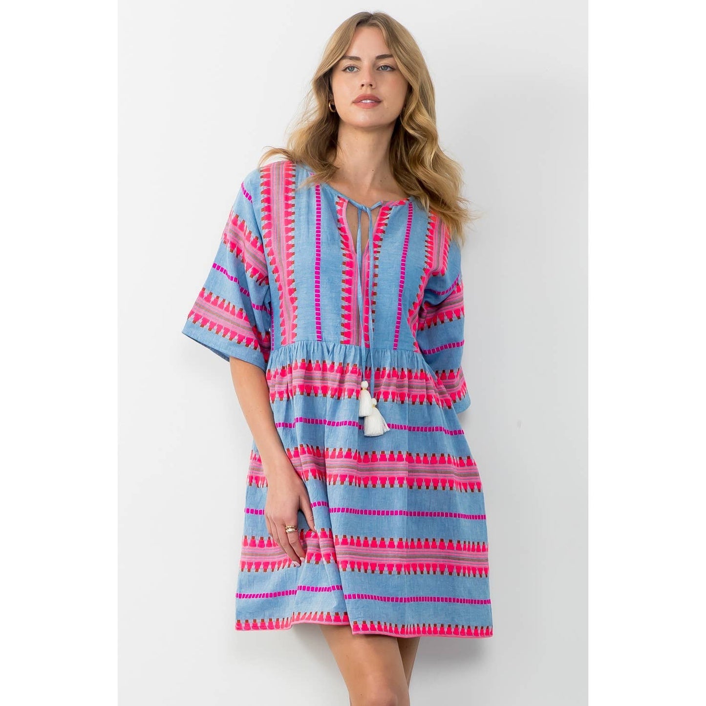 Gia Tassel Tie Pattern Knit Dress: THML