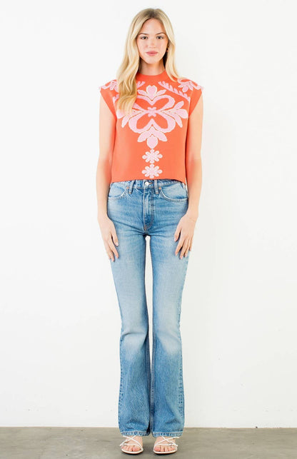 Jacey Sleeveless Patterned Knit Top: THML