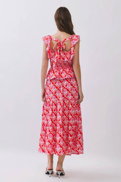 Penelope Floral Print Smocked Waist Midi Skirt