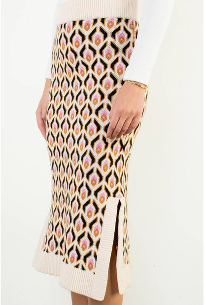 Lennon Geometric Jacquard Knit Midi Skirt: THML