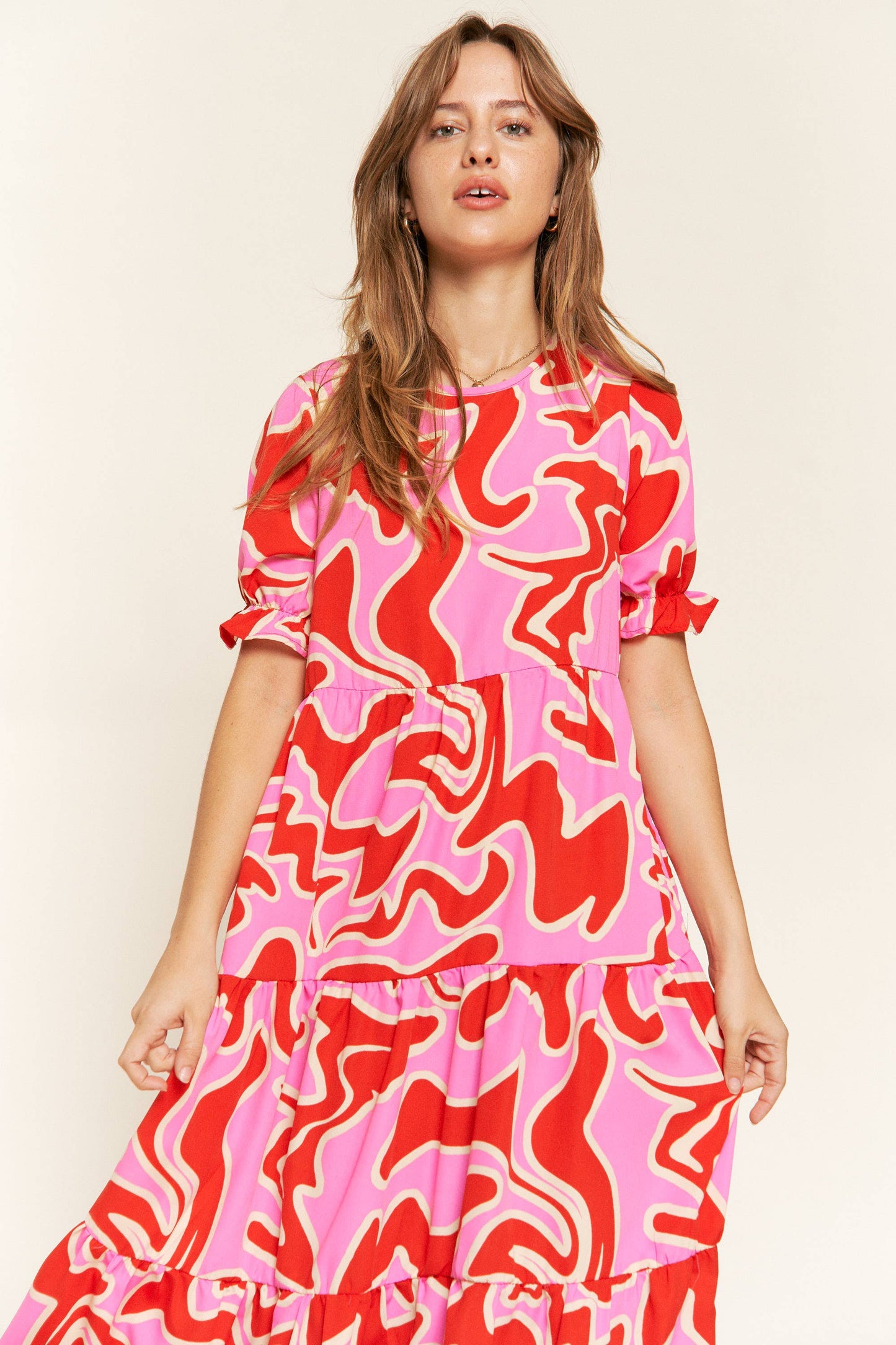 Beautiful Chaos Tiered Short Sleeve A-Line Midi Dress (2 colors)