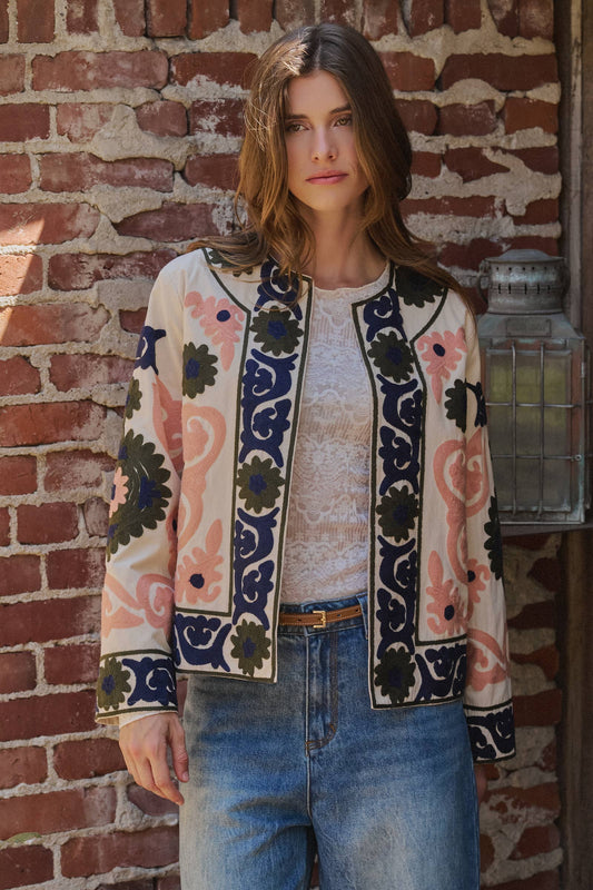 Suzani Embroidered Cotton Floral Jacket